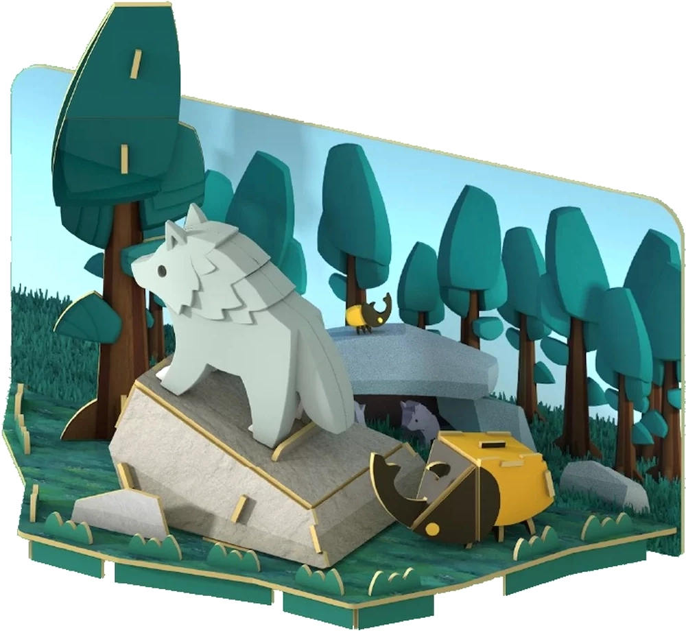 Фигурка HALFTOYS  ANIMAL ВОЛК, магнитная, с диорамой. Арт. HA007