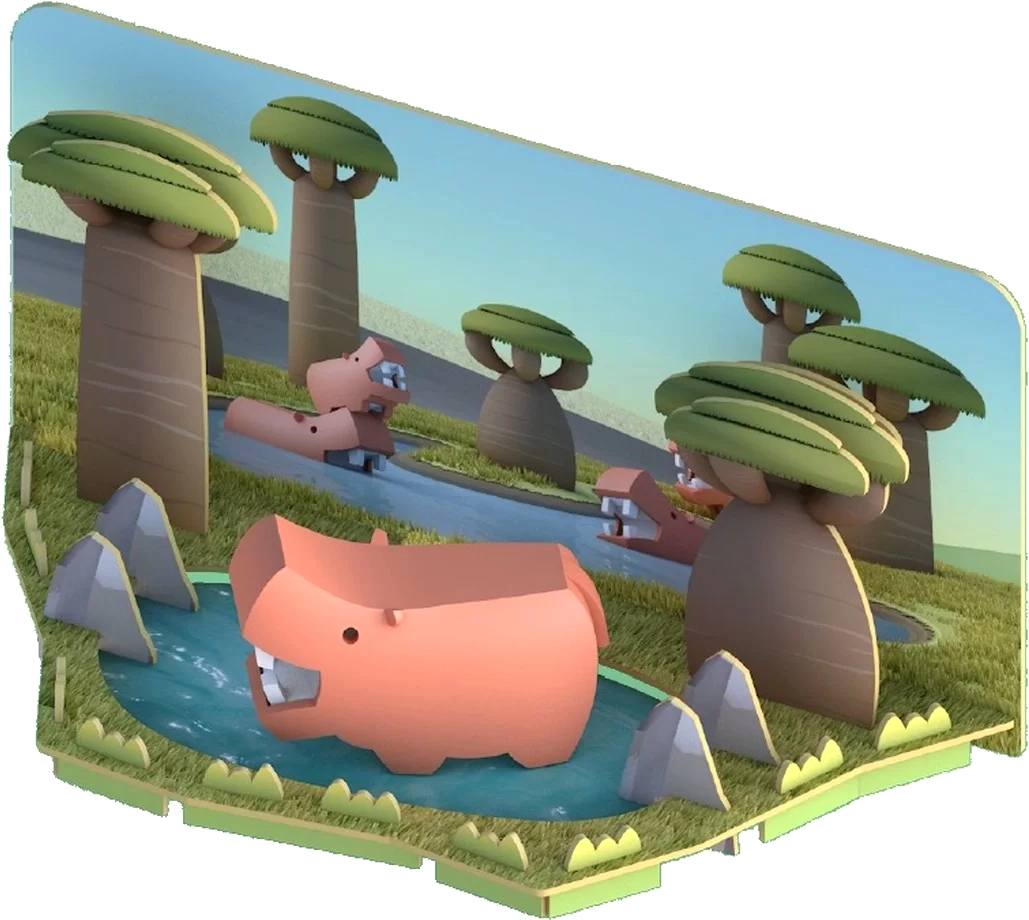 Фигурка HALFTOYS  ANIMAL БЕГЕМОТ, магнитная, с диорамой. Арт. HA005